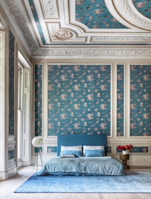 Cole & Son Soli e Nuvole Wallpaper in Teal & Rose Gold